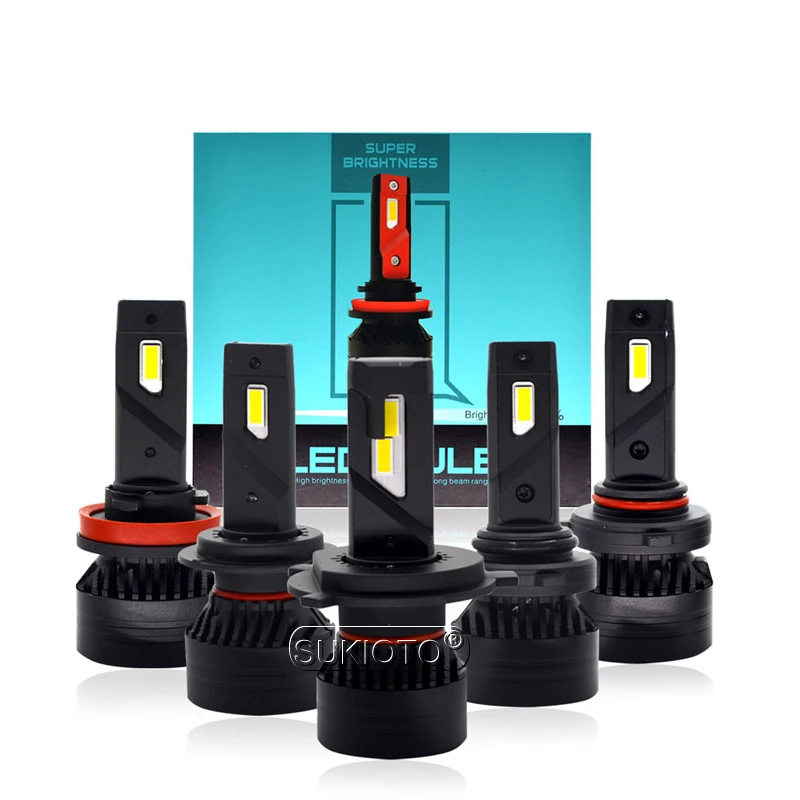 SUKIOTO 2PCS High Bright H4 H7 H8 H11 Car LED Headlights Bulb F3 90W 20000LM 6500K White G-XP Chips 9-32V Car LED Headlamp Kit (2)