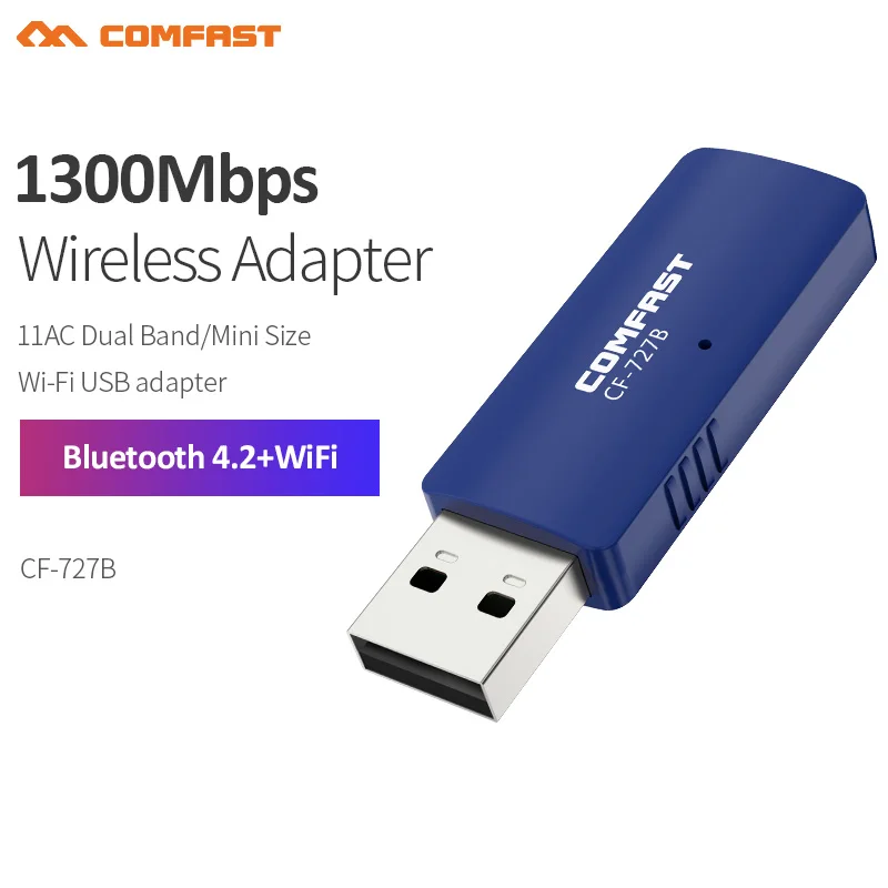 

1300Mbps Comfast 727B Mini Wireless USB Dongle Adapter for PC Computer Bluetooth 4.2 Receiver Lan Wifi Network Card Transmitter
