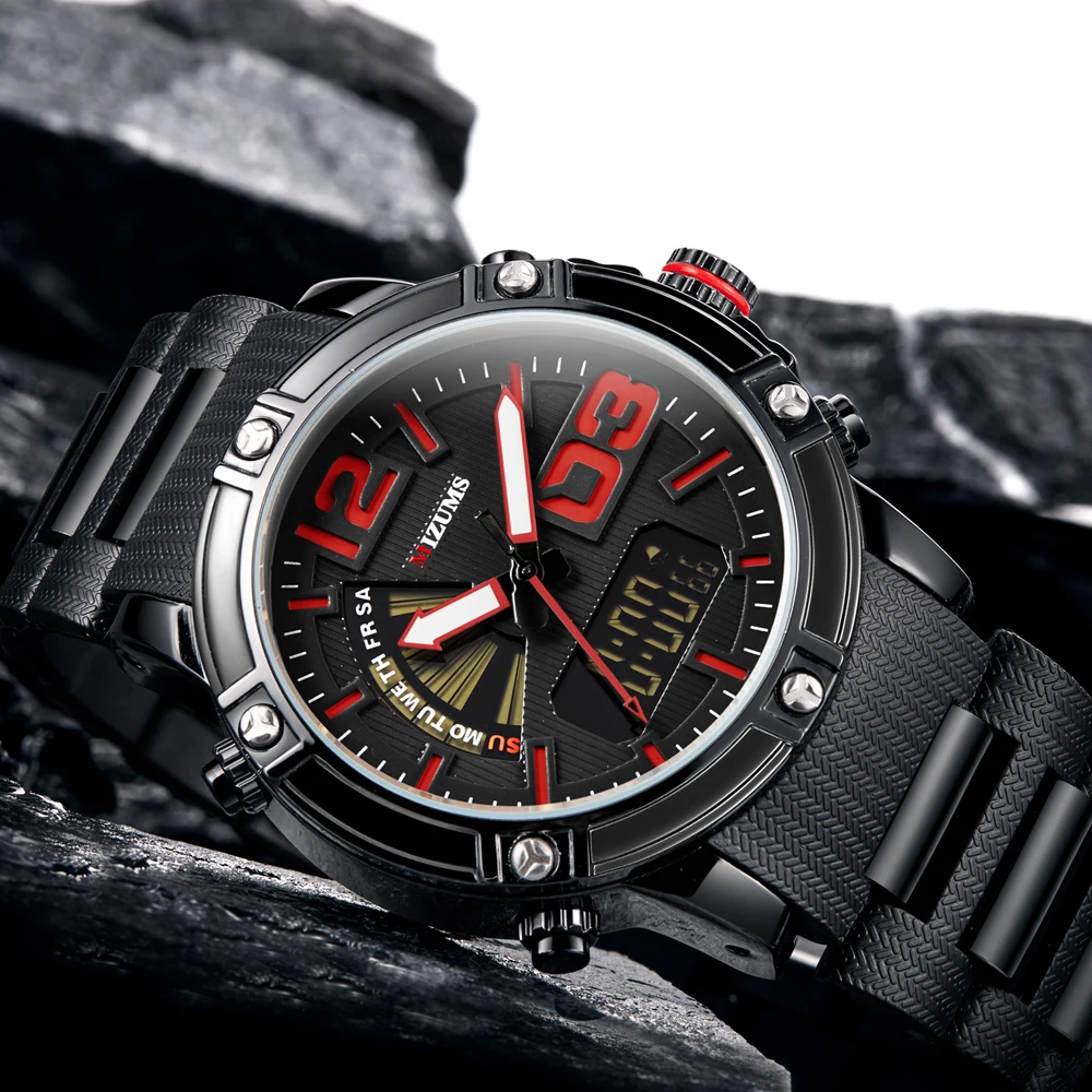 MIZUMS Quartz Analog Digital Sport Watch Men Waterproof Week Display Military Wrist Watches for Man Relogio Masculino Male Clock 16