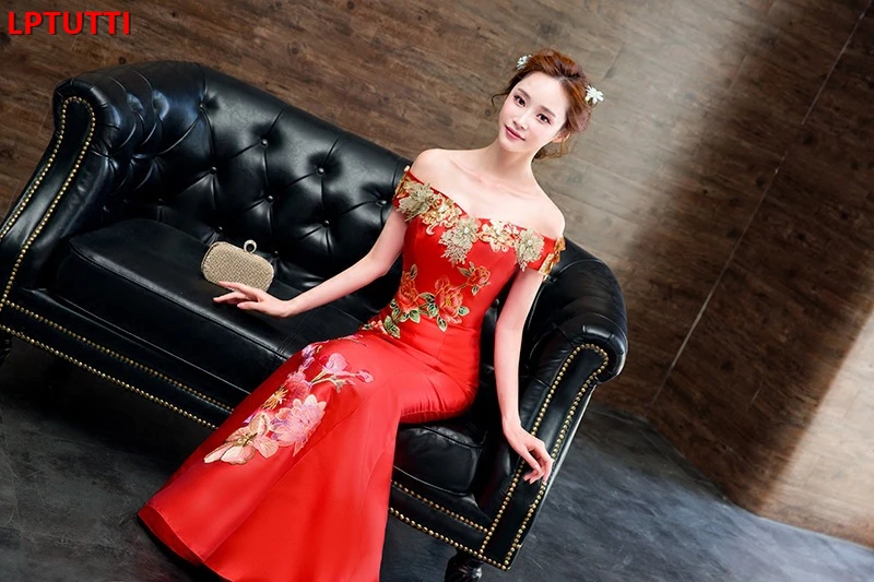 Китайский стиль cheongsam для женщин Элегантный Дата церемония Вечеринка Выпускной платье Формальные торжества события Роскошные Длинные вечерние платья