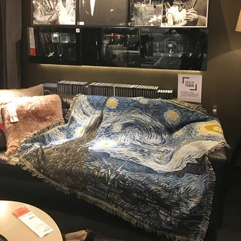 

Simanfei Chunky Knitted Blanket For Beds Sofa Shawl Van Gogh Cotton Travel Throw Blanket Winter Fluffy Soft Wearable Blankets