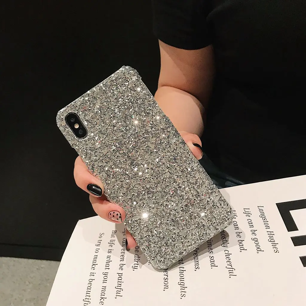 Жесткий чехол с блестками для iPhone 11 Pro Max XS XR X 5 6 6S 7 8 Plus, защитный чехол для женщин