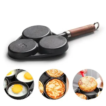 

3 Hole Omelet Pan for Burger Eggs Ham Pancake Maker Wooden Handle Frying Pot Non-stick Cooking Breakfast new