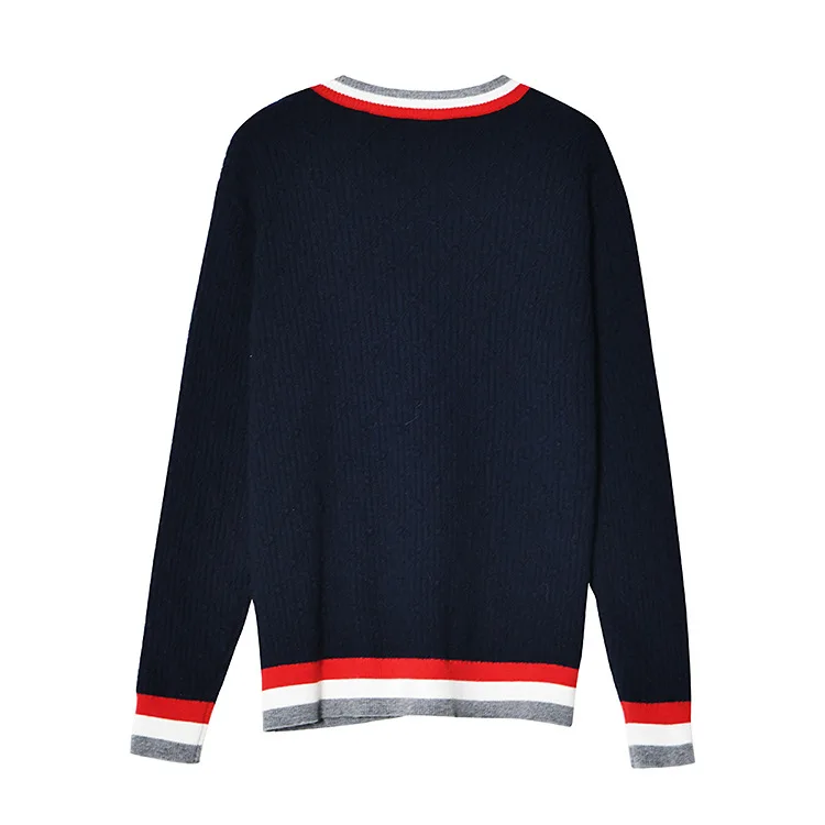 fall Women Autumn Preppy Style Casual Loose Contrast Striped cardigan Wool Knitted Red Sweater jersey mujer sueter damski