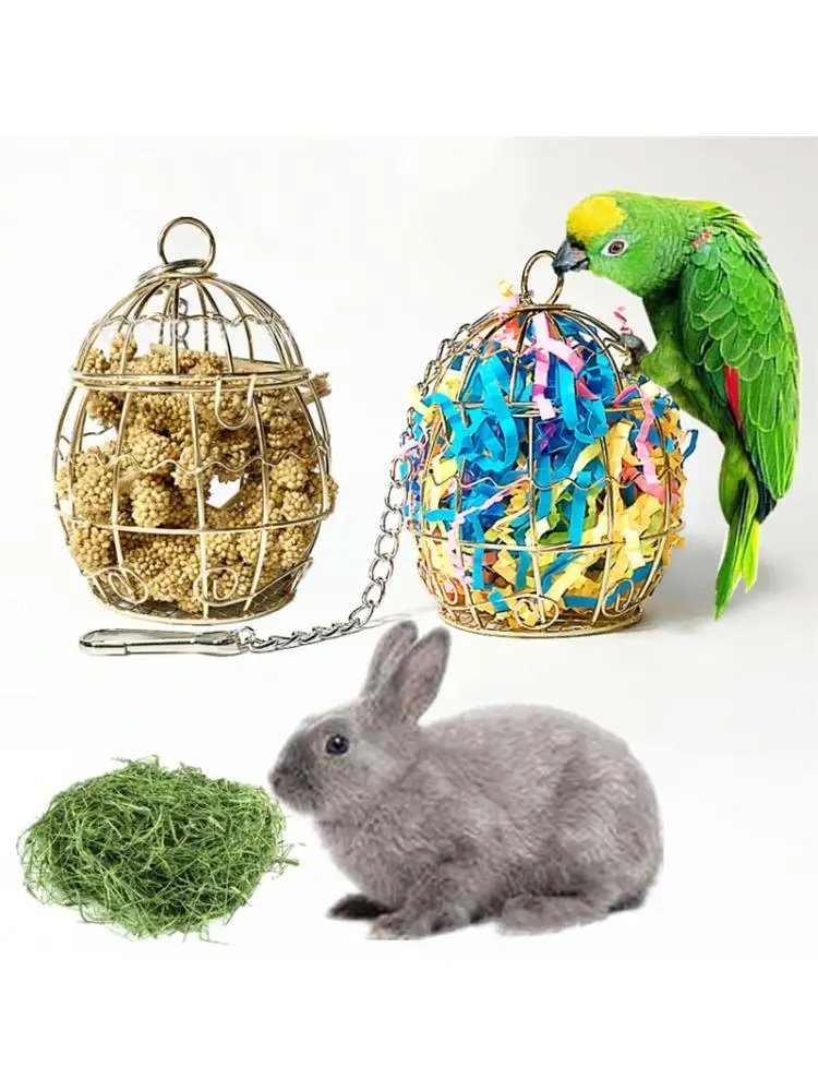Bird toy Parrot toy Shredder Toys Stainless Steel Cage Feeder Foraging Parrot Millet Container GXMA