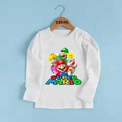 Футболка с принтом «Марио» для мальчиков и девочек детская забавная Одежда «Супер Марио» Удобная футболка с длинными рукавами для малышей