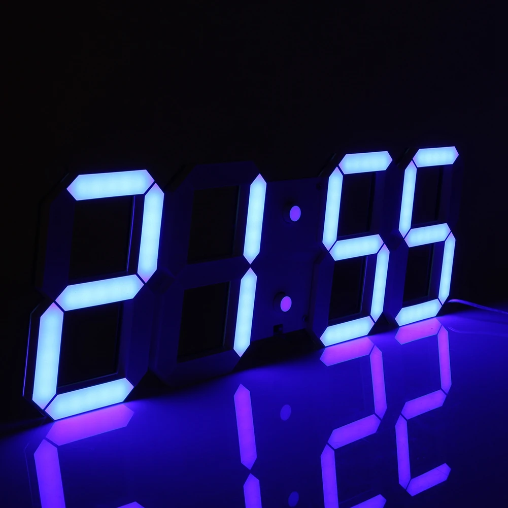 3D Large Remote Led Digital Hanging Clock Electirc Alarm Watch Timer Countdown Thermometer Blue Livingroom Modern Decor Clock