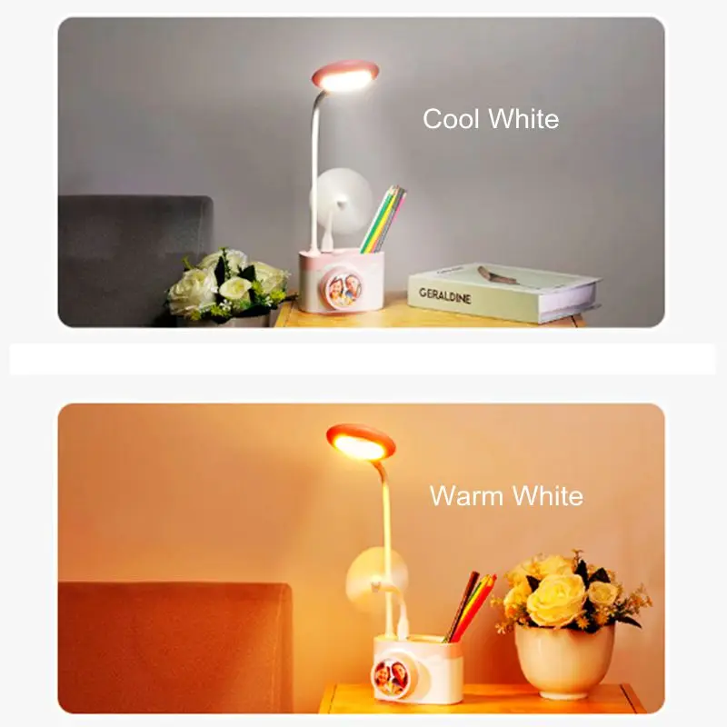 USB защита глаз Dimmable светодиодный перезаряжаемая сенсорная ручка контейнер Складная Настольная лампа с мини-фото для домашнего чтения работы