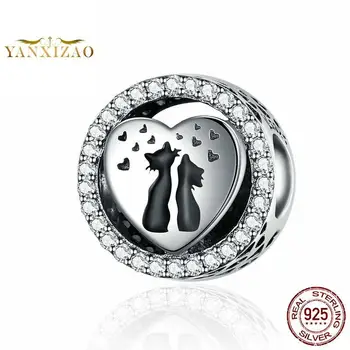 

Cats fall in love Diy accessories925 sterling silver original natural stone beads for jewelry making Fit pandora charms bracelet