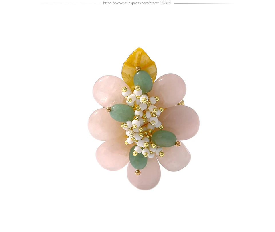 Yhpup, натуральный розовый кристалл, зеленый камень, цветок, броши, цветок персика, брошь для счастливой леди, подарок другу,, с подарочной коробкой
