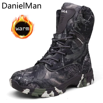

Danielman Plus Size Leather Boots Men Shoes Winter Warm Outdoor Snow Boots Special Forces Tactical Desert Boots Hiking Shoes