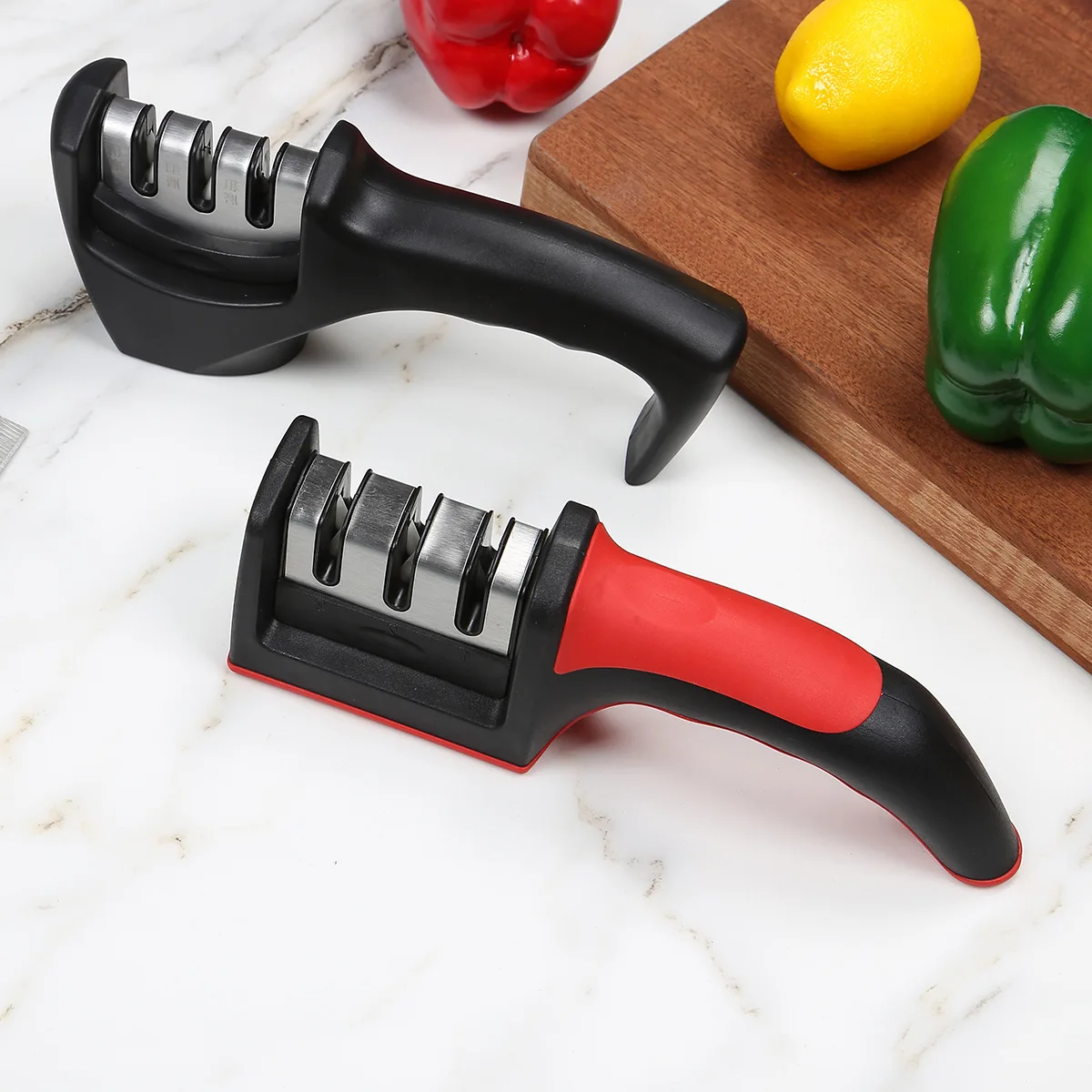 

New household knife sharpener kitchen gadget knife sharpener multi-functional knife sharpener diamond three-section whetstone