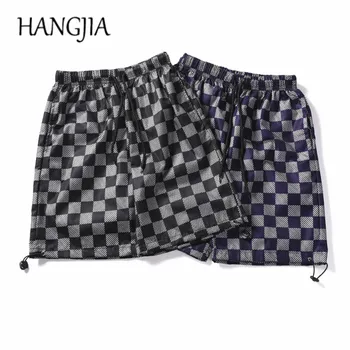 

Hip Hop Mesh Checkered Shorts Mens Streetwear Plaid Jogger Short Summer Casual Beach Knee Length for Men Half Trousers