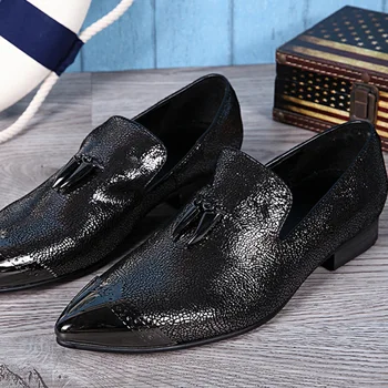 

Loafers Male Cowhide Pointed Casual Leather British Style Genuine Leather Full Grain Leather Cow Leather Slip-on Rubber Solid