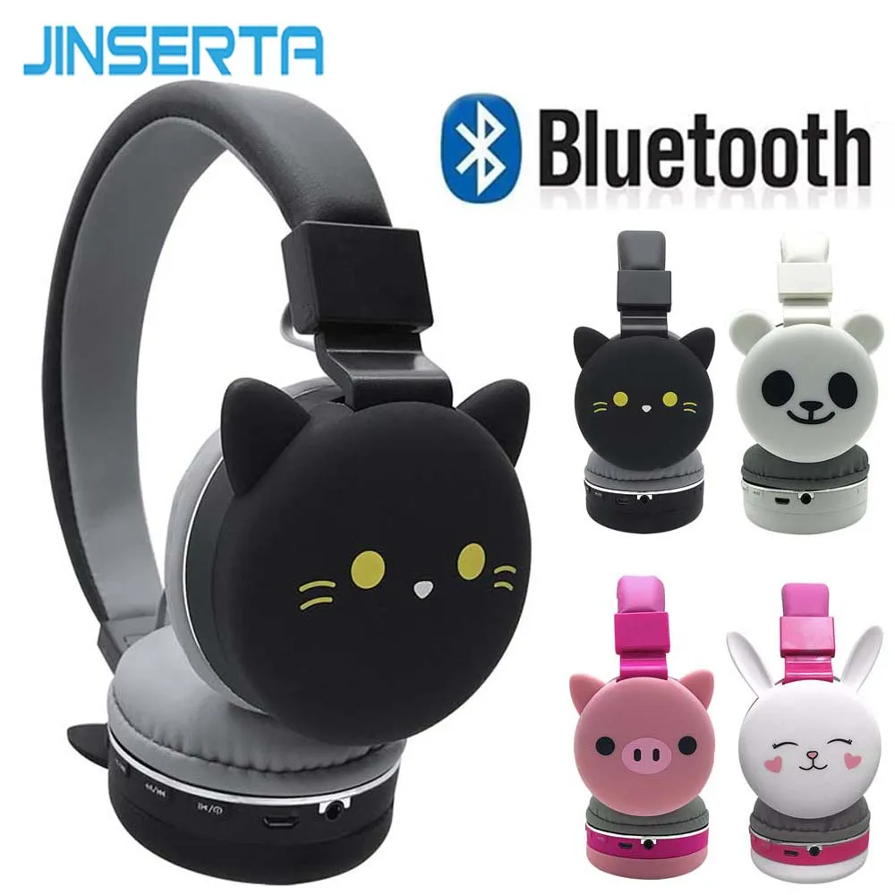 

JINSERTA kids Headphones Wireless Bluetooth Headset Stereo Music Foldable Adjustable Cartoon Cat Headphone with Microphone