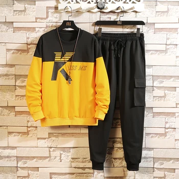 

Patchwork Men's Sportswear Sets 2020 Autumn Spring Hoodies Casual Tracksuit Sweatshirt + Sweatpants Track Suit