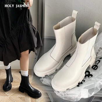 

Black Punk Platform Chelsea Boots Women Round Toe Chunky Heel Ankle Boots for Women Designer Motorcycle Boots Women 2020 Winter