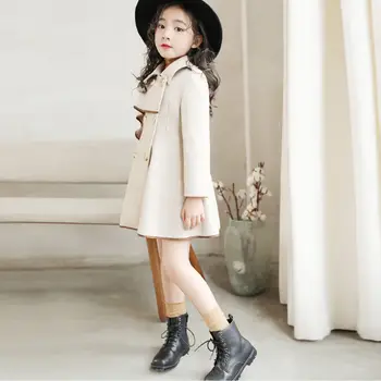 

Kid's Clothes Girls' Fashion Woolen Coat 2019 Autumn and Winter New Single-breasted Outwear Long Wool Girl Jacket Fleece Toddler