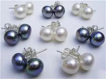 

8Set 7-8mm White & Black Akoya Cultured Pearl Earring AAA