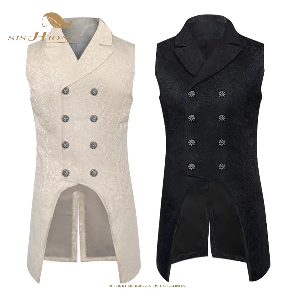 

SISHION 2022 Gothic Steampunk Men Vest Tuxedo VD2475 Jacquard Brocade Double Breasted Gown Mens Jacket Sleeveless