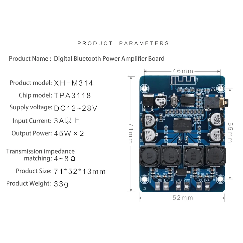 TPA3118 Bluetooth 4,2 цифровой усилитель плата модуль стерео аудио 2x30 Вт/2x30 Вт+ сабвуфер 60 Вт/2x45 Вт или моно 60 Вт DC8-26V