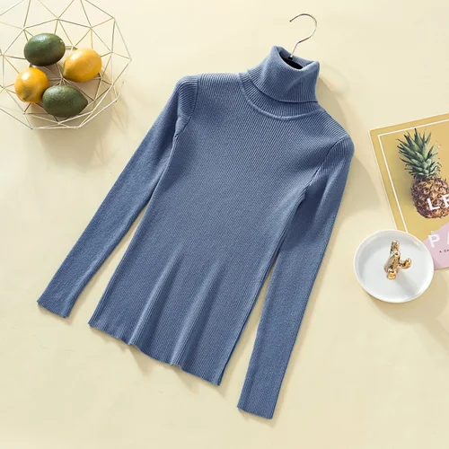 Водолазка, пуловеры, женские свитера, Осень-зима, винтажные женские вязаные свитера, женские корейские с длинным рукавом, Kawaii, повседневный джемпер - Цвет: Blue