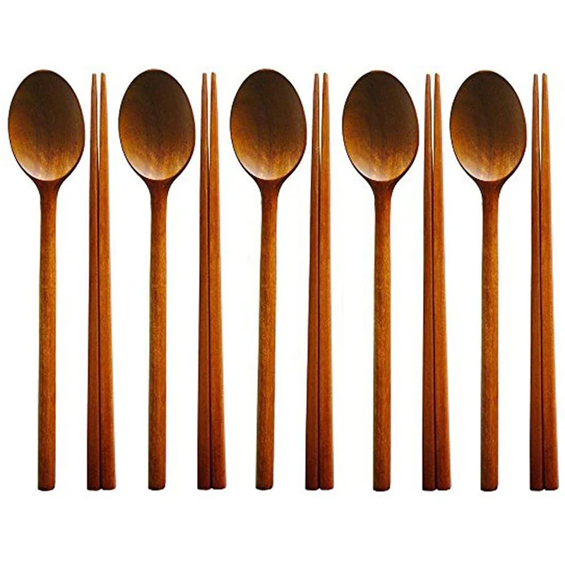 Handmade Jujube Tree Wooden Korean Dinnerware Combinations Utensil,5 Set of Spoons and Chopsticks Promotion