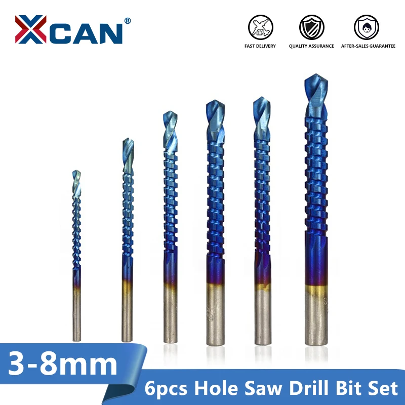 XCAN HSS Drill Bit 6pcs 3-8mm Nano Blue Coated Hole Saw Set Wood Cutter Core | Инструменты