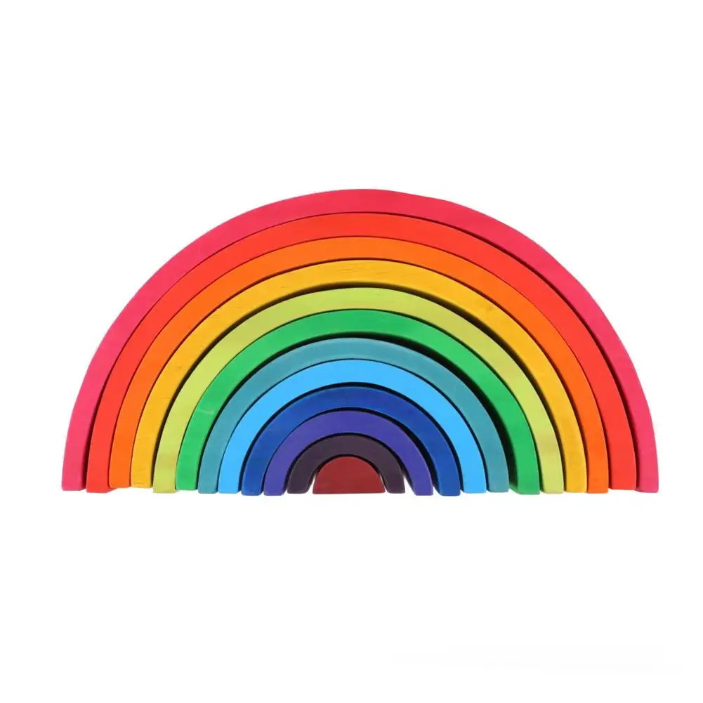 

12 Pcs/Lot Rainbow Blocks Baby Toys Wooden Rainbow Stacker Nesting Blocker Creative Montessori Building Blocks Educational Toys