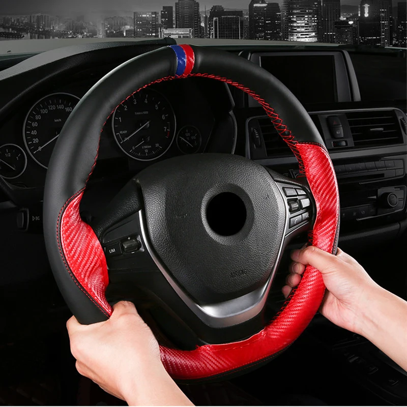 

Hand-stitched Microfiber leather color matching sports steering wheel cover soft leather braided needle and interior accessories