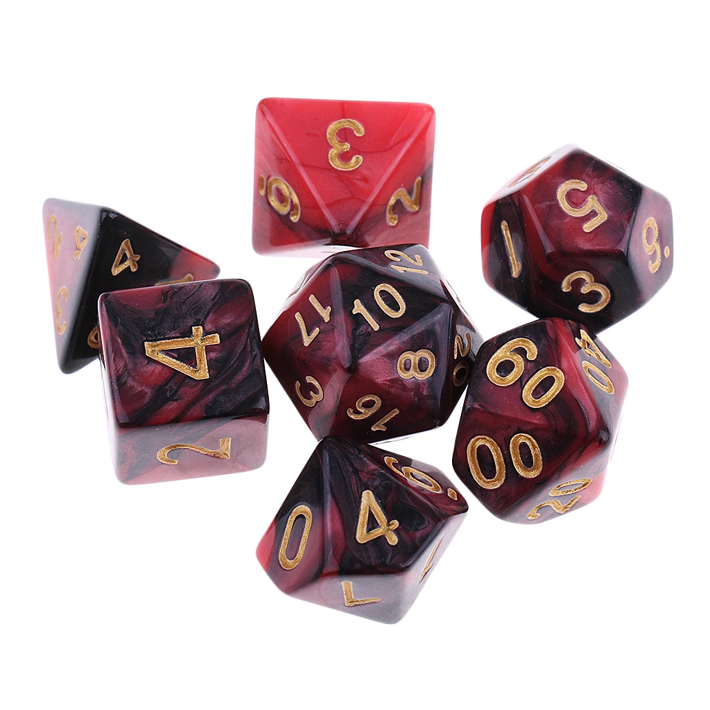 7pcs Polyhedral Dice D4 D6 D8 D10 D12 D20 Dices for Party Role Play Dungeons & Dragons Red & Black