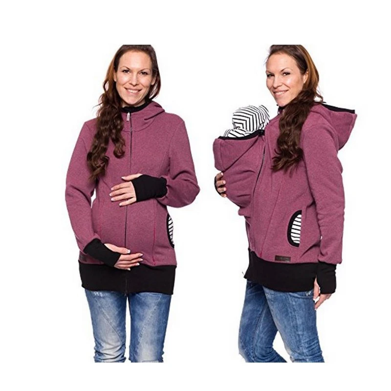 Теплая толстовка кенгуру с капюшоном; зимняя верхняя одежда для беременных; пальто для беременных; Одежда для беременных - Цвет: Purple