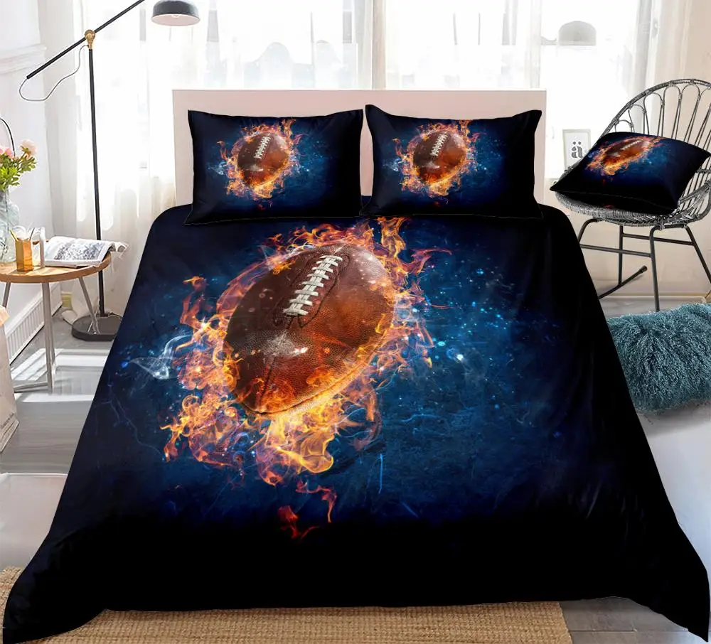 3d American Football Duvet Cover Set Fire Rugby Bedding Boys Teens