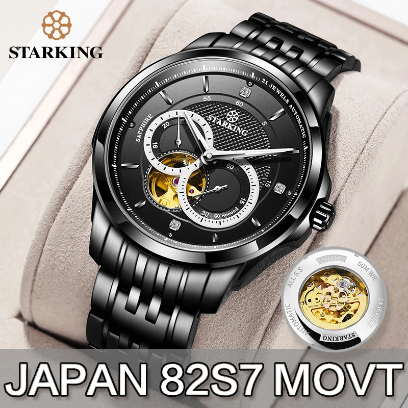 Мужские часы STARKING MIYOTA 82S7 MOVT наручные из нержавеющей стали механические скелетоны