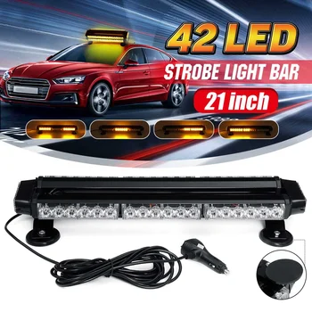 

21" 42 LED Car Roof Advisor Beacon Strobe Flashing Work Security Warning Light Bar Emergency Light Magnetic 7 Flash Patterns