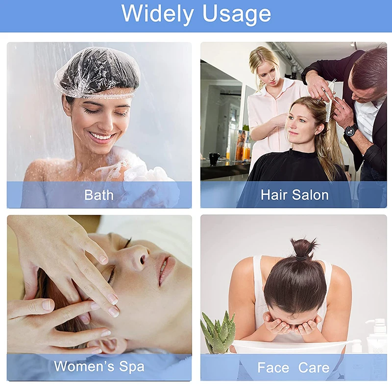 100/50Pcs Disposable Shower Caps Plastic Waterproof Headgear One-Off Elastic Bath Cap Portable Transparent Beauty Salon Caps
