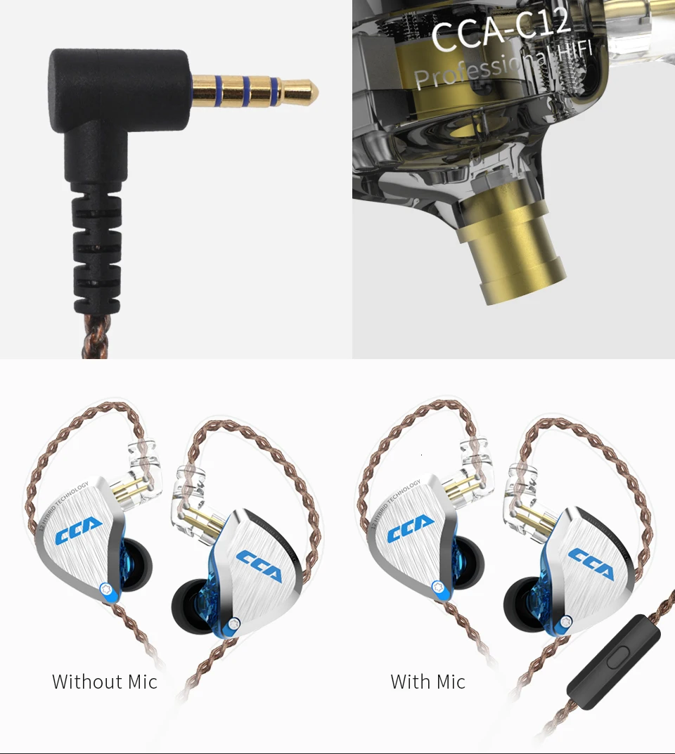 CCA C12 5BA+ 1DD гибридные наушники 12 водителей HIFI DJ монитор наушники KZ ZSX AS10 ZST CCA C10 C16