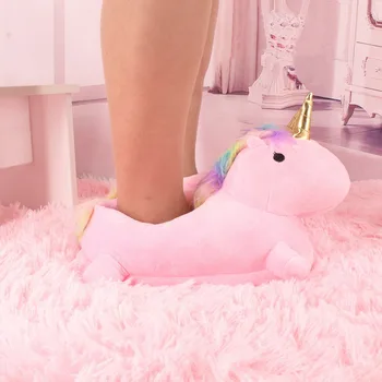 Zapatillas de unicornio para niña y mujer, pantuflas bonitas de algodón, pantuflas antideslizantes cálidas para parejas, regalos de unicornio, talla única 1