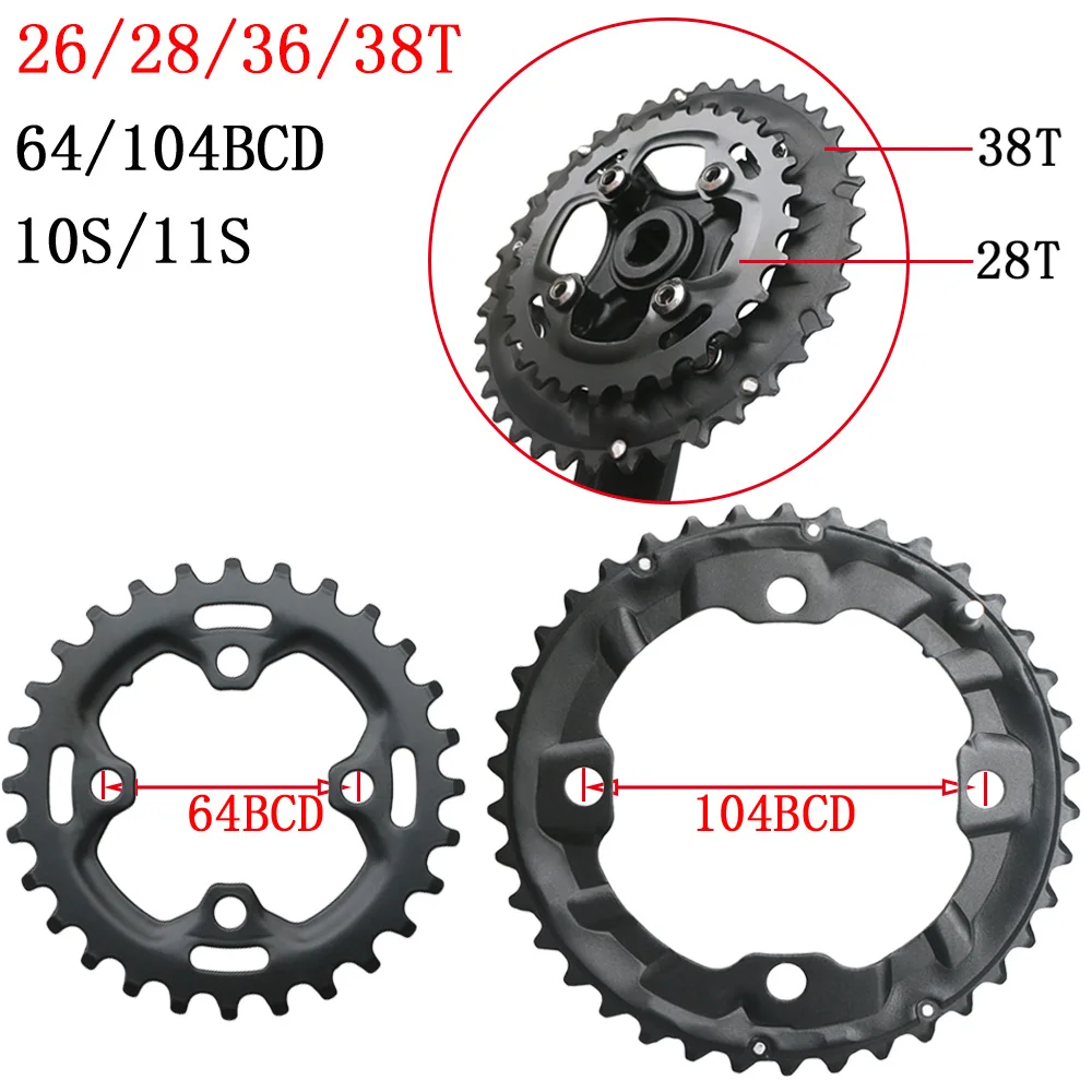 Description Picture 2 of item64BCD 104BCD MTB Bicycle Chainring Double Chainwheel 22T 24T 26T 28T 36T 38T Sprockets Mountain Bike Crankset Tooth plate Parts