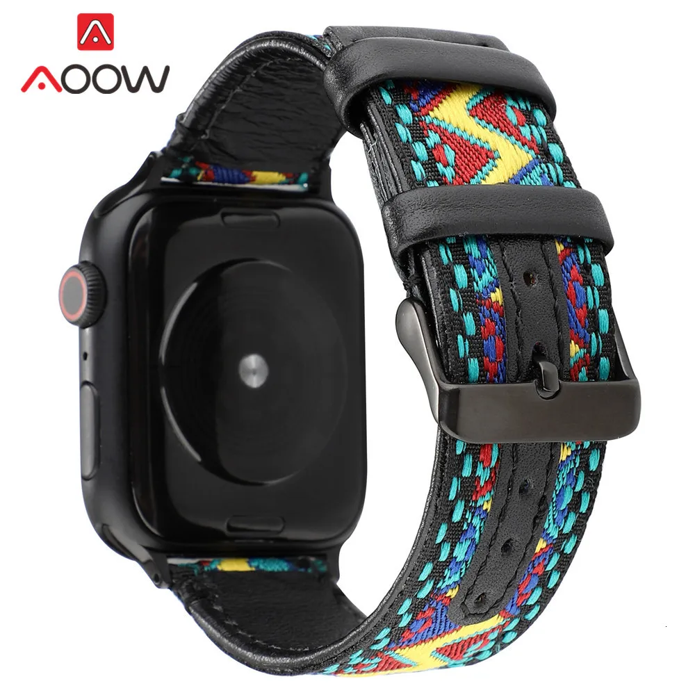 Нейлоновый Плетеный народный стиль ремешок для часов для Apple Watch 40 мм 44 мм 38 мм 42 мм кожаный браслет ремешок аксессуары для iwatch 1 2 3 4