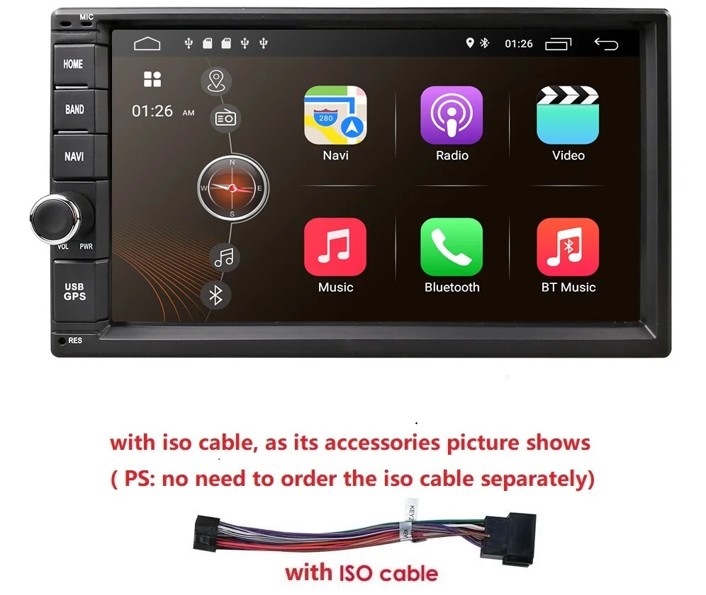 with ISOCable Универсальный 2 din Android 9,0 четырехъядерный автомобильный NODVD плеер gps Wifi BT Радио BT 2 Гб ram 32 Гб SD 16 Гб rom 4G SIM LTE сеть SWC RDS - Цвет: with ISOCable