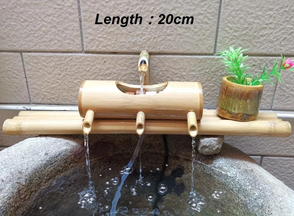 Bamboo Aquarium Water Recycling Feng Shui Decoration Tube Water Fountain Stone Trough Filter Office Desktop Furnishings - Цвет: 20cm