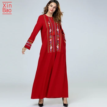 

Plus size 4xl 75kgs 2020 red Elegant femme long sleeve Muslim Dress Abayas Women Caftan Elbise Ramadan Robe