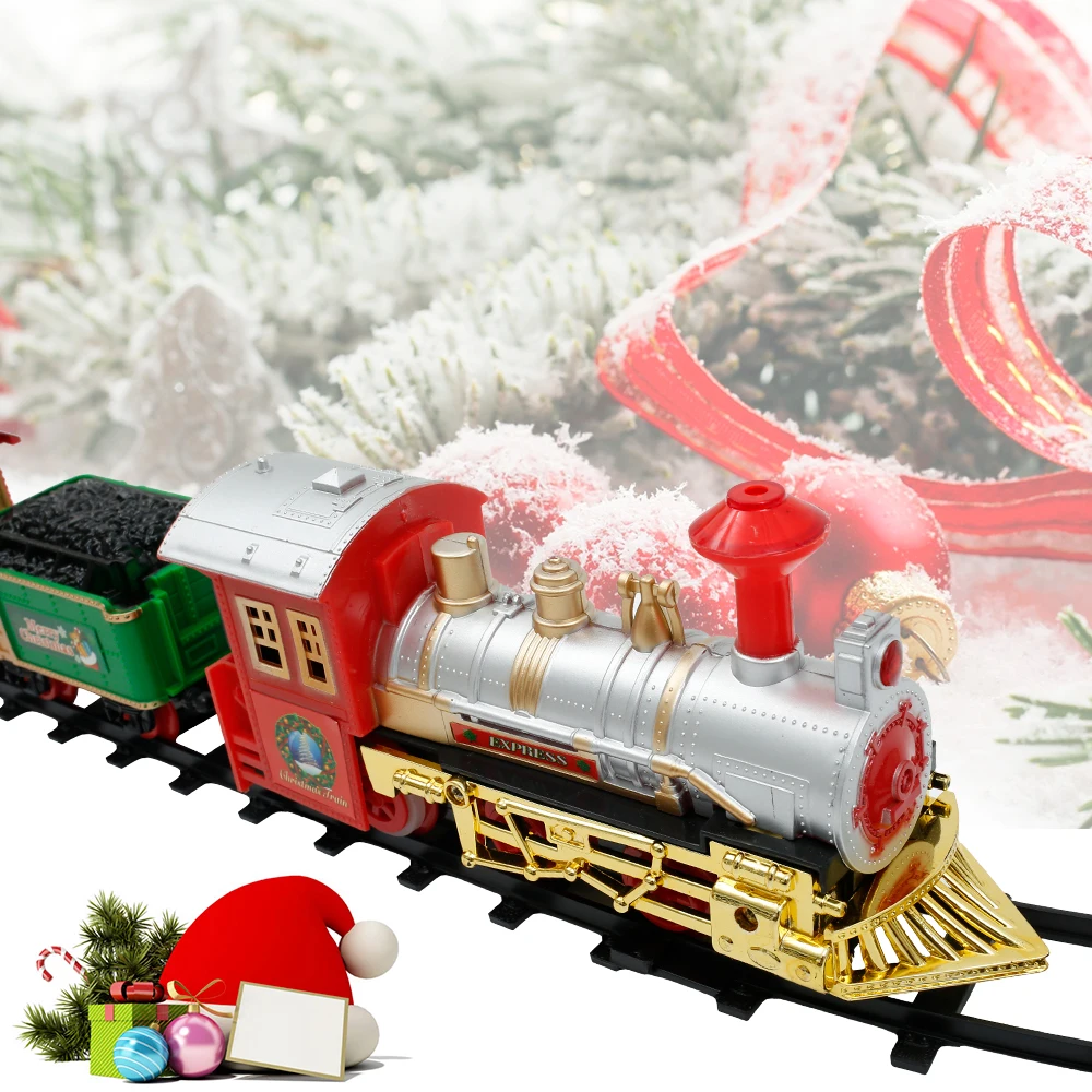 

Railway Tracks Toys Christmas Train Set Lights And Sounds Xmas Train Gift Electric Railway Train Set w/ Locomotive Engine Cars