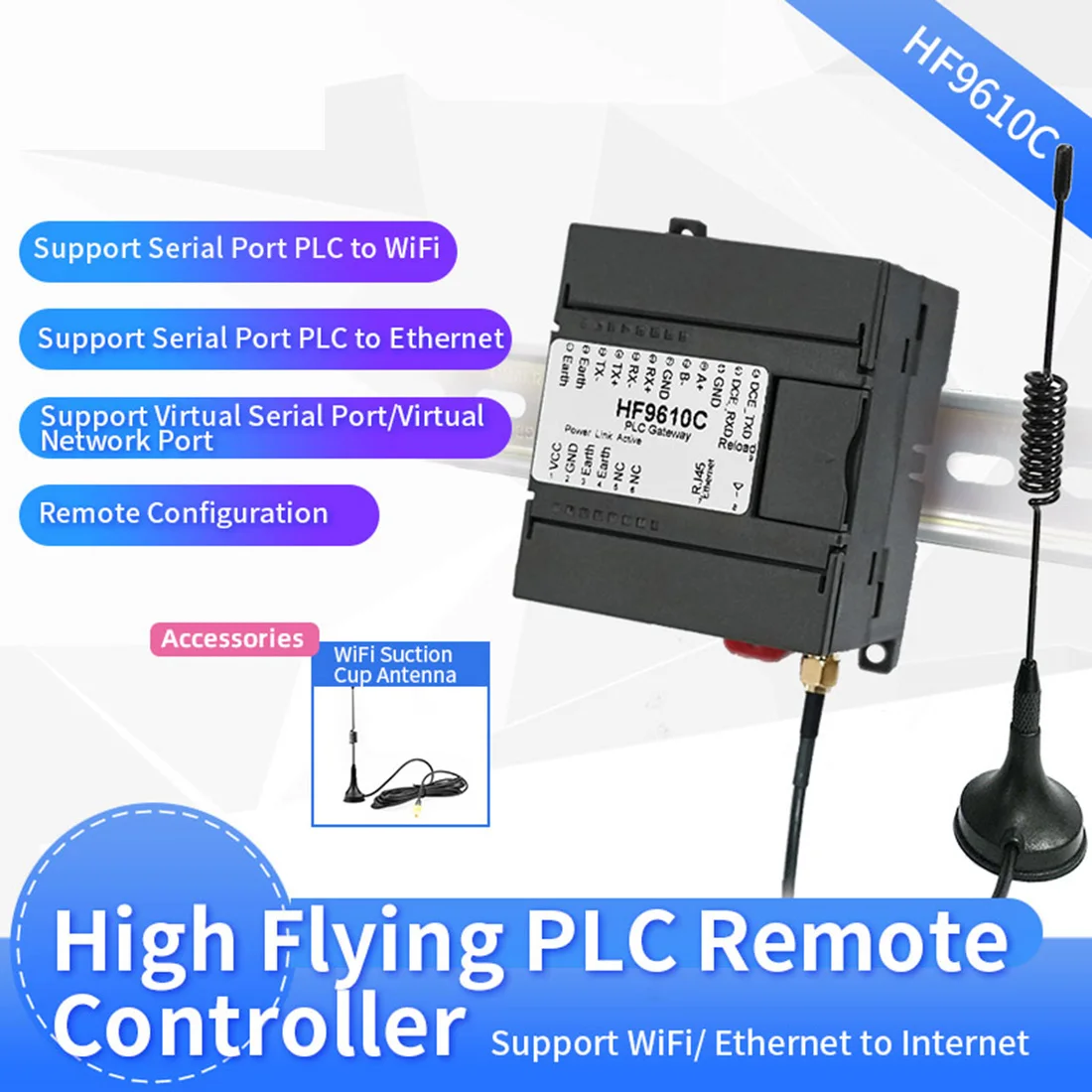 HF9610C PLC to Wifi Remote Control Download Monitoring Equipment Support RS232 RS485 RS422 Serial Port Ethernet Network Port