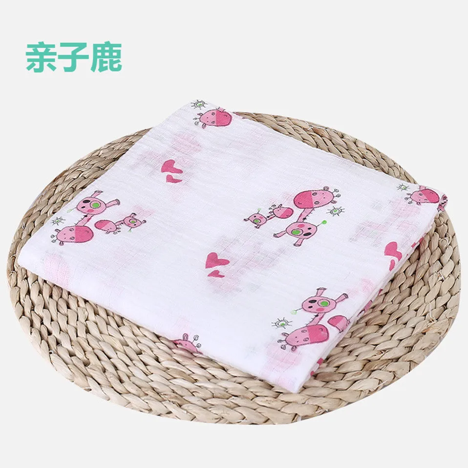 120*120CM Muslin swaddle wrap Cotton Double layer print Soft baby Blanket newborn Stroller Cover Sleepsack Gauze Bath towel