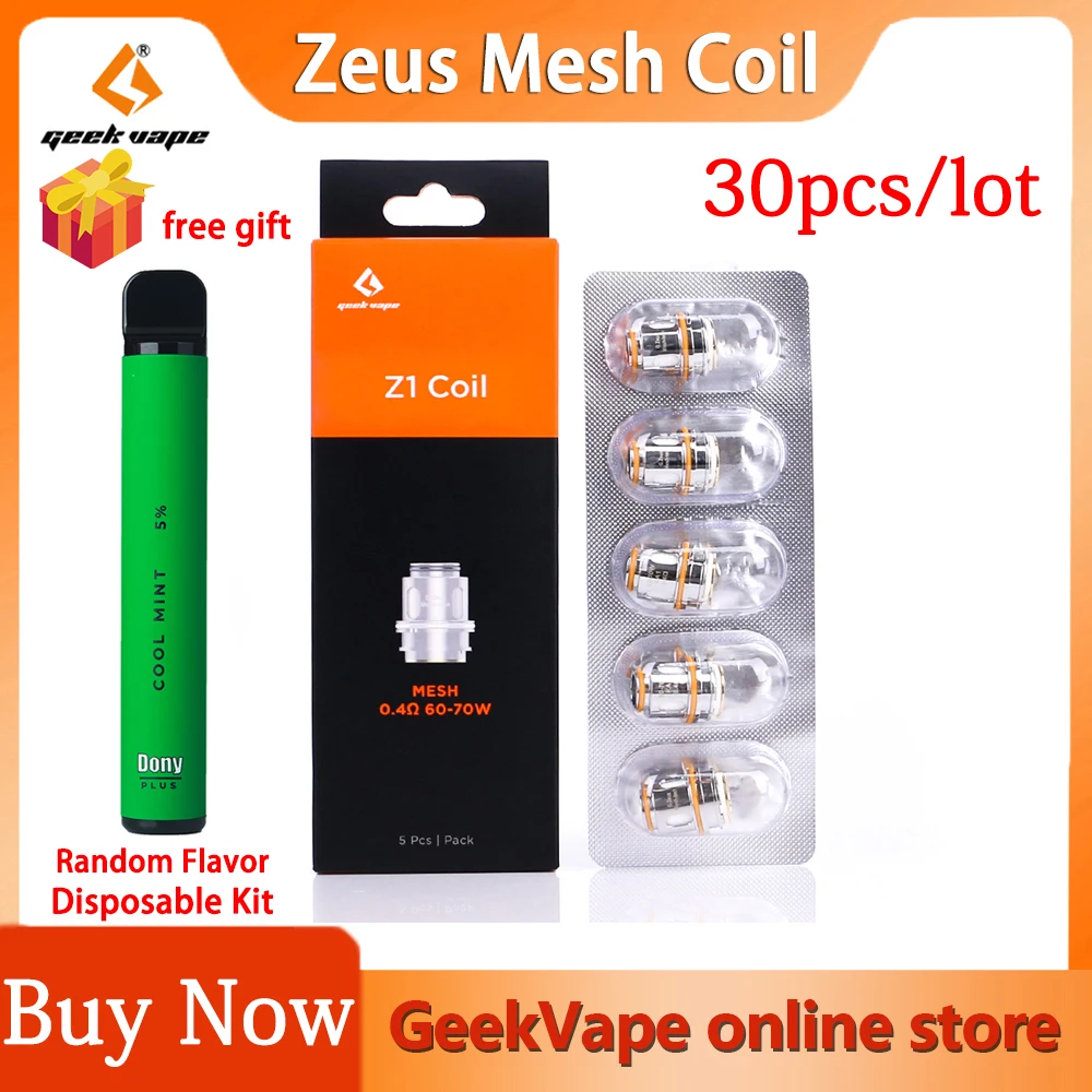 30pcs Geekvape Zeus Sub Ohm Mesh Coil 0.4ohm Z1/ 0.2ohm Z2 Coil Vape Core Head for Zeus Sub Ohm Tank / Aegis Replacement Coil
