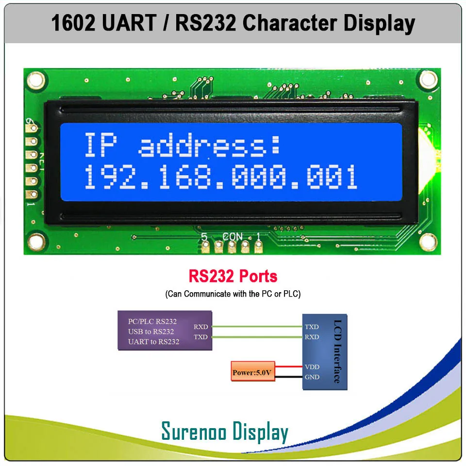 КМОП UART RS232 Серия 1602 162 16х2 символ ЖК модуль дисплей LCM для Arduino поддержка
