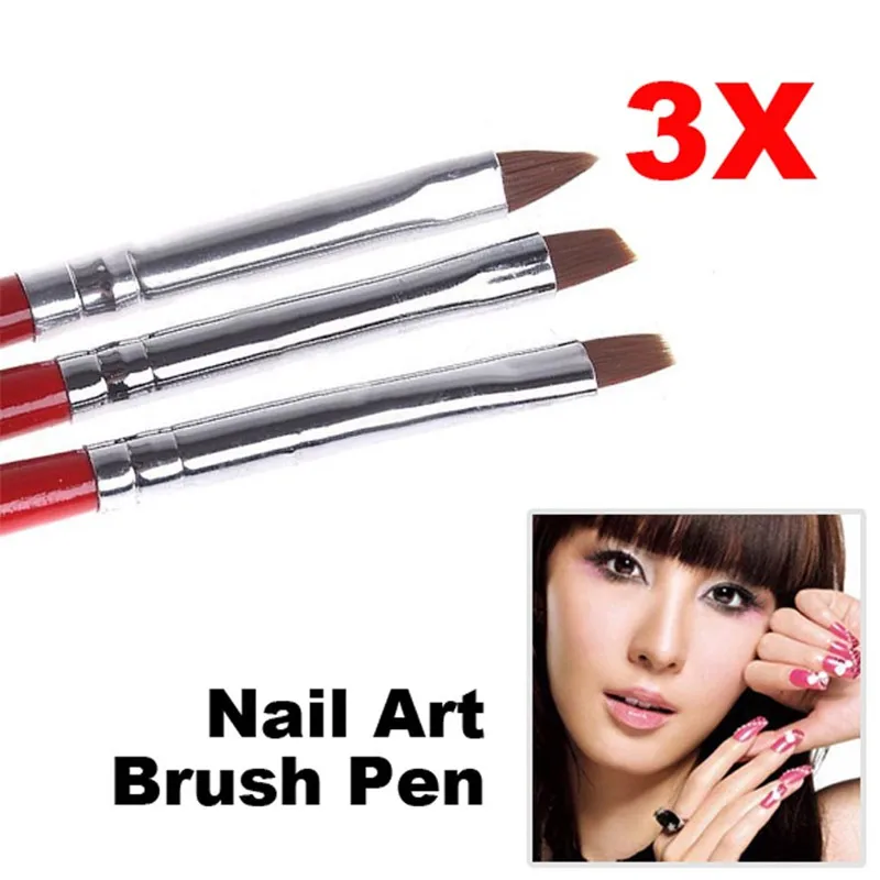  1Set/3PCS Soft and Professional Pen UV Gel Drawing Painting Nail Art Brushes Manicure Nail Tools HB