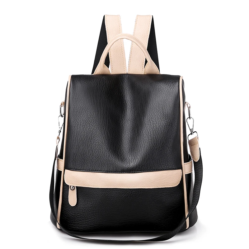 HEFLASHOR, рюкзак с защитой от кражи, женская сумка на плечо, ПУ кожа, водонепроницаемая, мягкая кожа, простая, двойное использование, женская маленькая сумка - Цвет: black